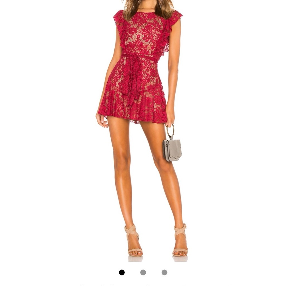 MAJORELLE Burgundy Lace Cap-Sleeve Mini Dress